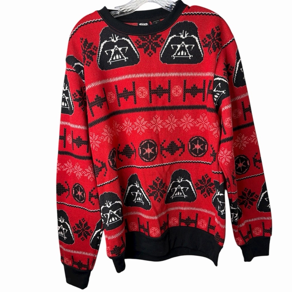Darth Vader Star Wars‎ Men's Sweater Nordic Fair Isle Long Sleeve Red Black M